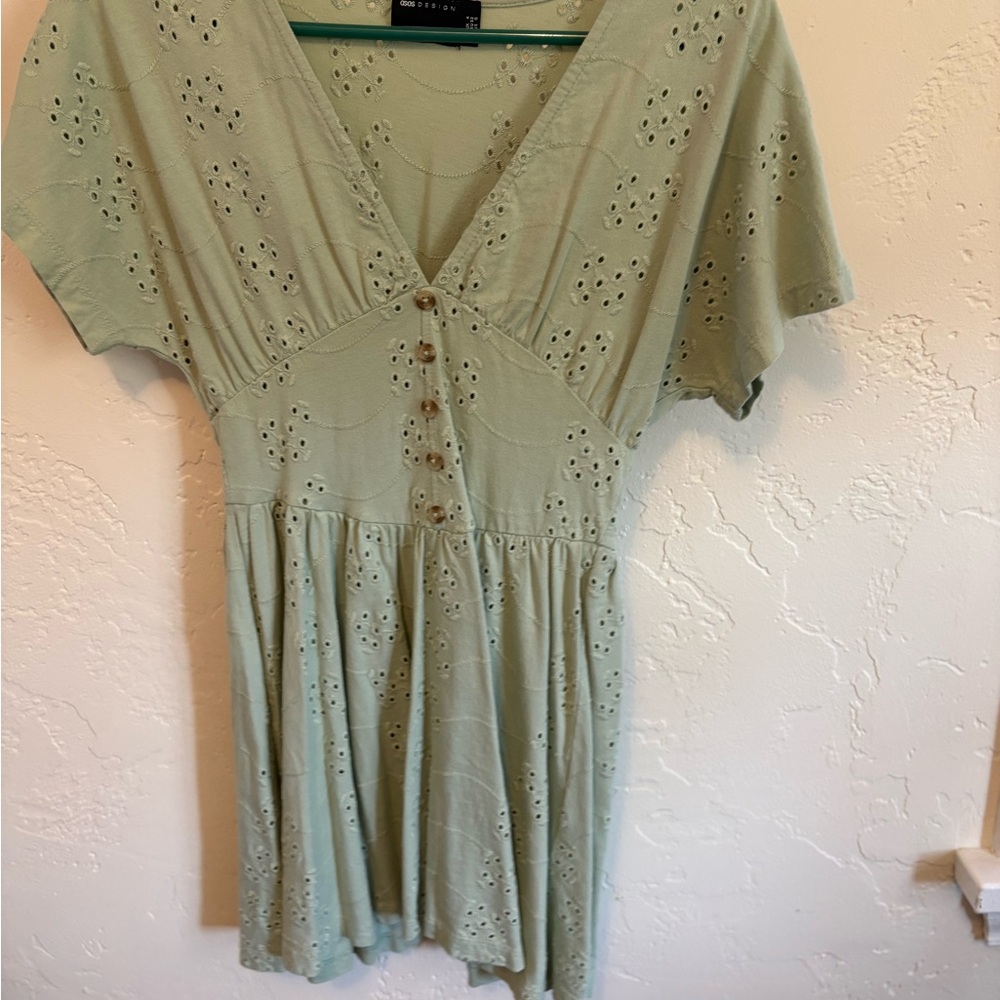 Light Sage Eyelet Button Front Dress